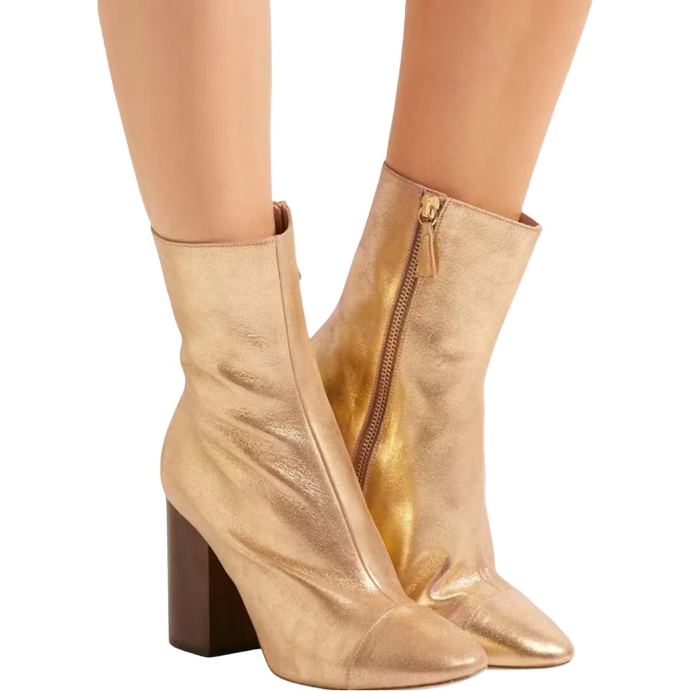 Brother Vellies Gold Metallic Heeled Ankle Boots